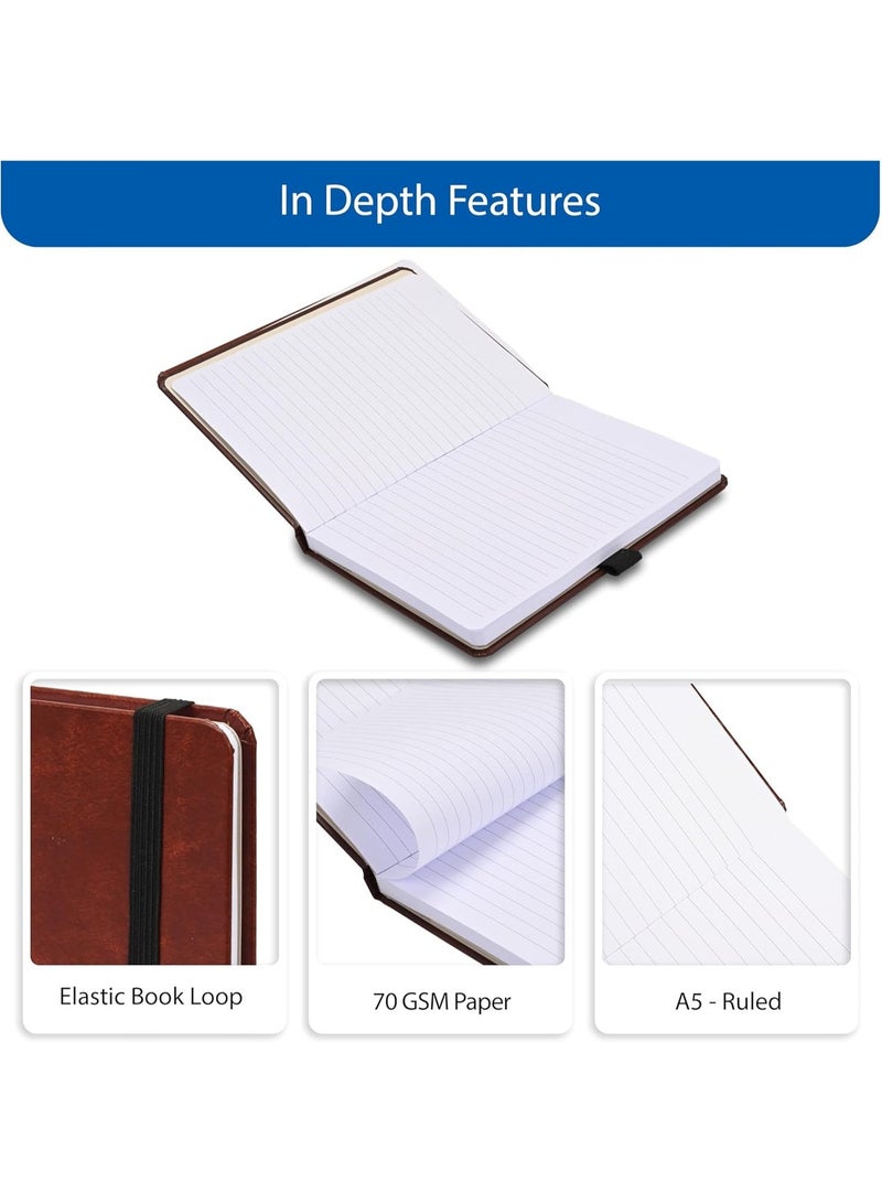 FIS Hard Cover Notebook A5(148 x 210mm), Single Ruled, Elastic Band Closure, 100 Sheets (200 Pages), Chocolate Brown - Ideal Journal for Writing, Note-Taking, Office & School - FSNBHCA5100E06N - Image 2